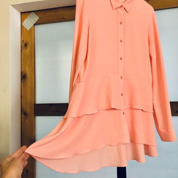 Im NYC Isaac Mizrahi Light Pink Ruffle Flowy Blouse‎ / Sz S - Picture 2 of 5